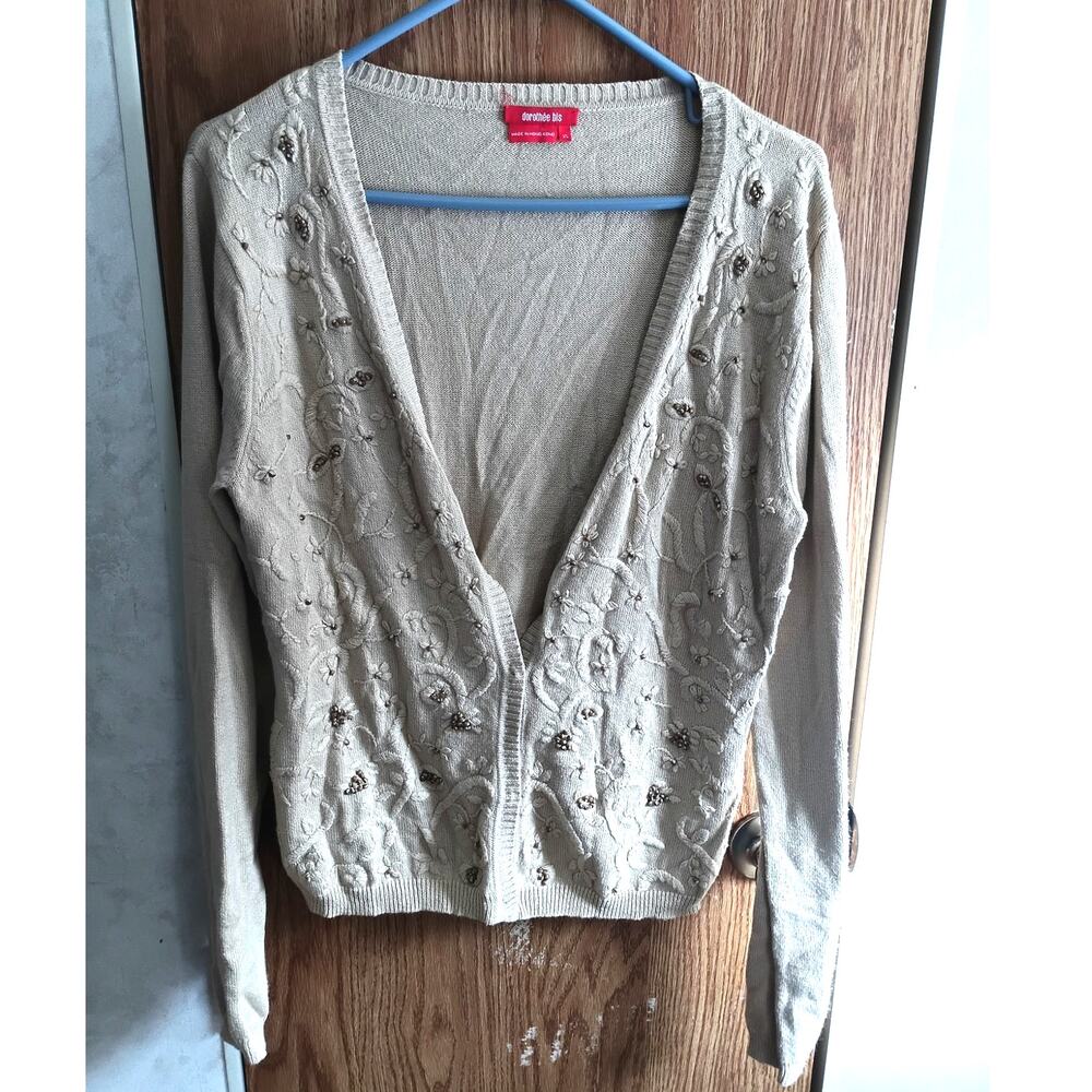 Vintage Dorothee Bis Beaded Embroidered Floral Cardigan Hong Kong Knit Large